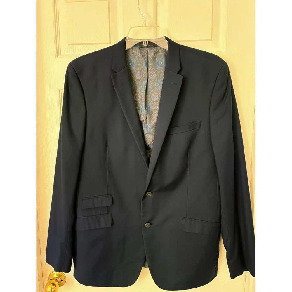 Andrew Fezza Men's‎ Navy Blazer 44L Paisley Lined Two Button Sport Coat